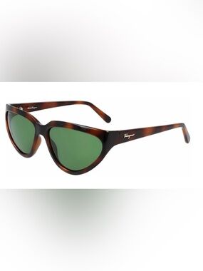 Ferragamo Sunglasses Tortoise Cat Eye Green Lens SF1017S 214 Authentic New Case